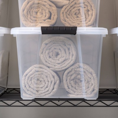 Clear 32 Qt Stackable Plastic Storage Bins with Lids, Set of 4