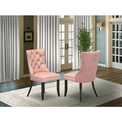 East West Furniture DAP2F23 Dallas Parson Kitchen Chairs - Button Tufted Nailhead Trim Beige Red faux Leather  Dining Chairs, Set of 2, linen white