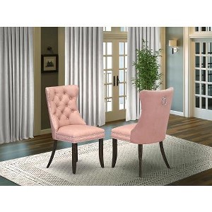 East West Furniture Dallas Parson Kitchen Chairs - Button Tufted Nailhead Trim faux Leather Upholstered Dining Chairs, Set of 2, Distressed Jacobean - 1 of 4