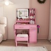 Gulches Pink Vanity Desk with Mirror - Expandable Drop-Leaf Top, 3 Drawers + 7 Shelves + Storage Stool - 2 of 4