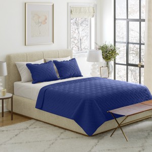 Lavish Home 2PC Twin Quilt Set with Sham, Blue - 1 of 4