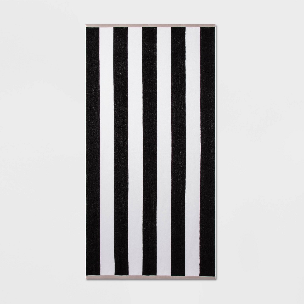 Reversible Cabana Striped Beach Towel Black/Gray - Sun Squad