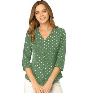 INSPIRE CHIC Women's Polka Dots 3/4 Sleeve Casual Button Front Shirt - 1 of 4