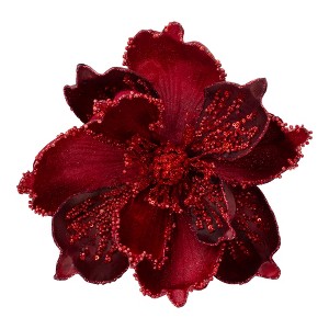 Northlight 7" Red Magnolia Christmas Ornament with Clip - 1 of 3