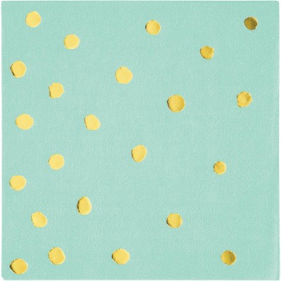 48ct Foil Dotted Disposable Beverage Napkins Mint Green