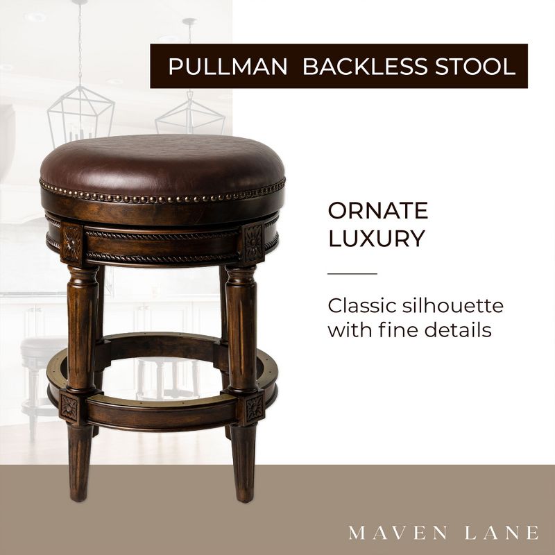 Maven Lane Pullman Upholstered Backless Swivel Kitchen Stool with Vegan Leather Cushion Seat, Set of 3, 4 of 9