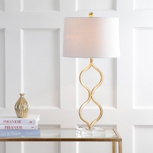 31.5" Metal/Crystal Levi Table Lamp with White Linen Shade, No Assembly, Includes LED Bulb - JONATHAN Y - 1 of 4