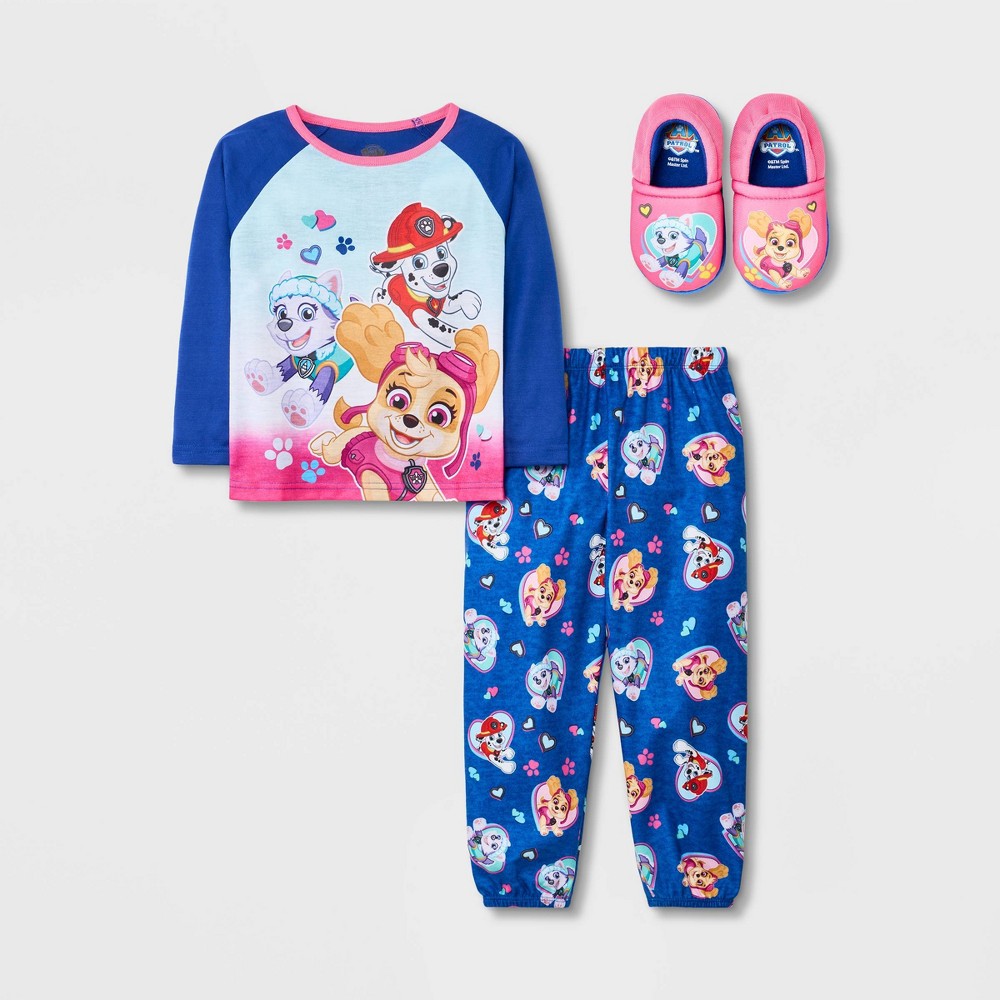 Toddler Girls' 2pc PAW Patrol Pajama Set with Slippers - Navy 4T, Blue