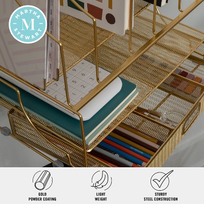 Gold Mesh Metal Large Desktop Organizer with Drawer and File Holder