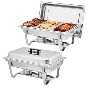 Chafing Dish Buffet, 8QT Stainless Steel Chafing Dishes with 3 1/3 Size Food Pans, Food Servers and Warmers for Parties, Weddings, Banquets - 1 of 4