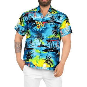 LA LEELA Men's Hawaiian Shirts Short Sleeve Button Down Shirt Mens Vacation Shirts Summer Beach Casual Tropical Shirts for Men Funny - 1 of 4