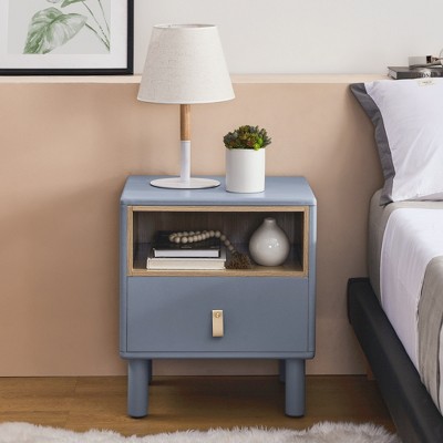 DOMETOUR Modern Wooden Bedside Table with Drawer, Compact Nordic Style Nightstand