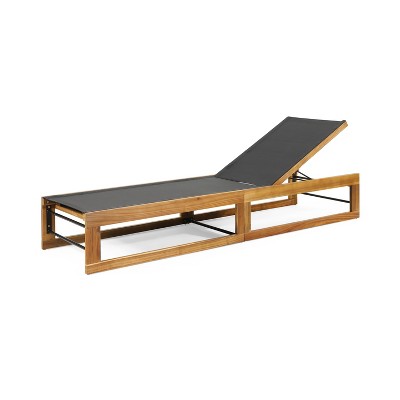 Outdoor Chaise Lounge, Patio Reclining Chair with Adjustable Backrest, Wooden Sunbathing Chair for Patio Pool Garden Backyard