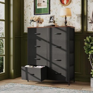 Dresser Tower with 8 Drawers – Tall Fabric Storage Organizer for Bedroom, Closet, Dorm & Hallway – Double Chest Unit, Black and Rustic Brown - 1 of 1