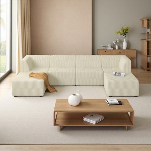 130.32" Corduroy U-Shaped Modular Sectional Sofa, 6-Piece Set - 1 of 4