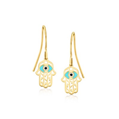 Pure Collection by Ross-Simons Italian 14kt Yellow Gold Evil Eye Hamsa Drop Earrings With Multicolored Enamel