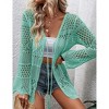 Womens Cardigan Spring Tops Sheer Lightweight Summer Cardigan Beach Cover Up Tops V Neck Lantern Sleeve Sweater Cardigan - 3 of 4