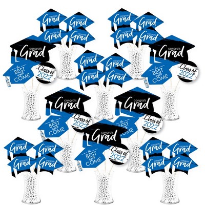 Big Dot of Happiness Blue Grad - Best is Yet to Come - 2022 Royal Blue Graduation Party Centerpiece Sticks - Showstopper Table Toppers - 35 Pieces