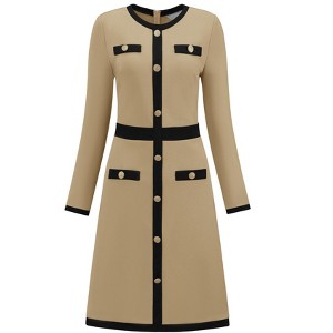 INSPIRE CHIC Women's Work A-Line Long Sleeve Contrast Color Dresses - 1 of 4