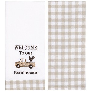The Lakeside Collection Set of 2 Farmhouse Plaid Kitchen Towels - Welcome to our Farm House - 1 of 4