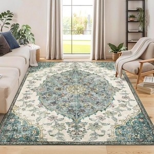 Coucheta Washable Area Rug Vintage Design Non-Slip Stain Resistant Soft Living Room Rug, Multi-Color & Size - 1 of 4