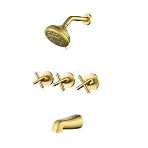 Cobbe Shower Faucet Set with 10 Settings Modes Overhead Spray and Tub Spout 3-Handle Wall-Mounted Shower System in Brushed Gold - 1 of 4