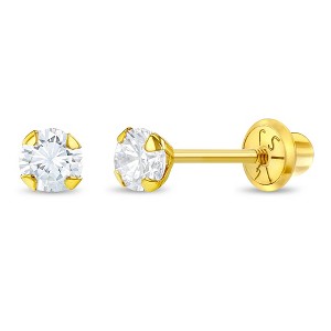 Girls' Flush CZ Solitaire Screw Back 14k Gold Earrings - In Season Jewelry - 1 of 4