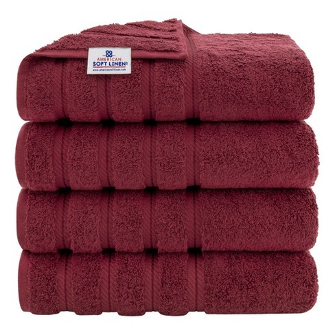 American Soft Linen 4 Pack Bath Towel Set 100 Cotton 27 Inch By 54 Inch Bath Towels For Bathroom Burgundy Red Target