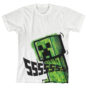 Minecraft Creeper Ssssssss Youth Boy's White T-Shirt - 1 of 1