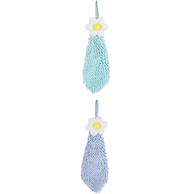 REGALWOVEN Chenille Soft Absorbent Flower Hanging Hand Towels for Bathroom 2 Pcs
