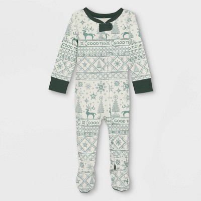 Baby Reindeer Good Tidings Union Suit Green/Cream - Hearth & Hand™ with Magnolia 3-6M