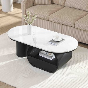 KWPZQEB Luxury Coffee Table, Oval End Tables with Storage Drawer & Faux Marble Top, Modern Cocktail Table, Decorative Table for Living Room - 1 of 4