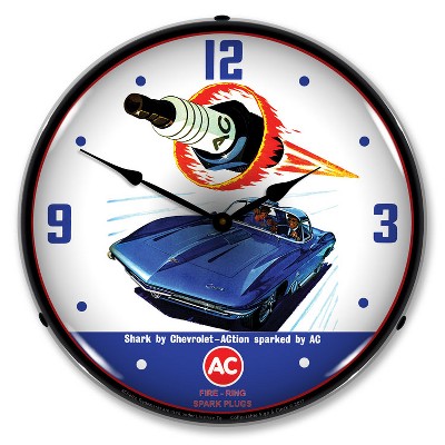 Collectable Sign & Clock | AC Spark Plug Shark LED Wall Clock Retro/Vintage, Lighted