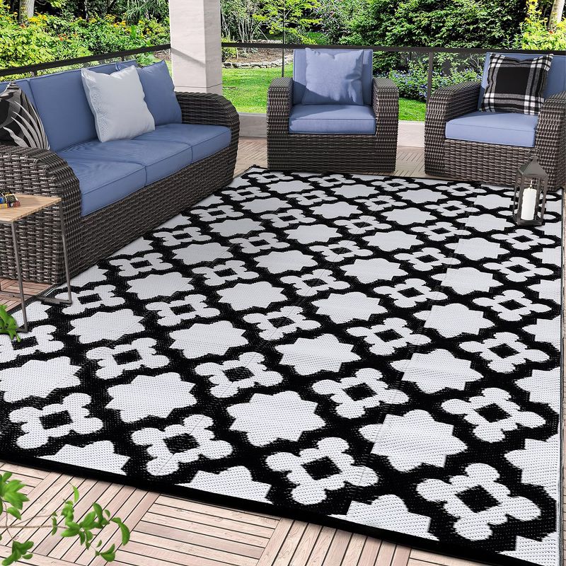 Whizmax Outdoor Rug for Patio Clearance,Waterproof Mat,Reversible Plastic Camping Rugs,Rv,Porch,Deck,Camper,Balcony,Backyard,Black & Gray, 1 of 9