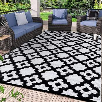 Whizmax Outdoor Rug for Patio Clearance,Waterproof Mat,Reversible Plastic Camping Rugs,Rv,Porch,Deck,Camper,Balcony,Backyard,Black & Gray