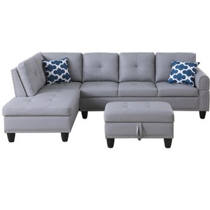 TiramisuBest Blue Velvet Sectional Sofa with Chaise, Plush Upholstered Modular Couch for Living Room - 1 of 4