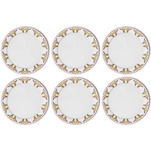 American Atelier Bargello Plates, Set of 6, Holiday Themed Dishes Mistletoe and Holly Berry, Ceramic Dinner/Salad Plates, Dishwasher Safe,10 Inch - 1 of 4