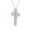 GILDED 1 Carat Total Weight Natural Round-Cut Diamond Cross Pendant Necklace in 14KT Gold Plated Over Sterling Silver, 18-inch Chain - 2 of 4