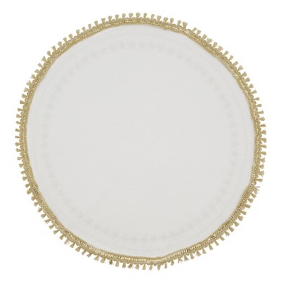 White and Gold Embroidered Stars Tassel Round Placemats, Set of 4