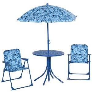Outsunny Kids Folding Picnic Table and Chair Set Shark Pattern Outdoor Garden Patio Backyard with Removable & Height Adjustable Sun Umbrella - 1 of 4