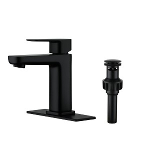 CASAINC Single Handle Single Hole Vanity Sink Bathroom Faucet with Deck Plate, Pop-up Drain in Matte Black - 1 of 1