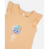Deux par Deux Girl Organic Cotton Tunic with Frill and Print Light Orange and Ice Cream Cone - 4 of 4