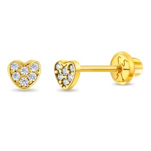 Baby Girls' Tiny Pave CZ Heart Screw Back 14k Gold Earrings - In Season Jewelry - 1 of 4