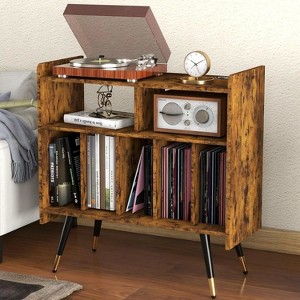 TIRAMISUBEST Record Player Stand with Storage, Vinyl Record Player Table, Large Record Player Cabinet Wood, Turntable Stand with Speaker Shelf (Brown) - 1 of 4