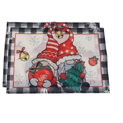Unique Bargains Christmas Place Mats Santa Dwarf Flax Red White Green 11.8"x17.7" 2 Pcs