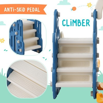 Blue and Orange 4-in-1 Toddler Slide Swing Set with Basketball Hoop