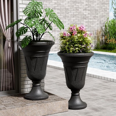 SEVOBAL Planters Trophy-Shaped Planters, Elegant 2-Pack Flower Pots with Award-Winning Design for Indoor, Outdoor Plants, Black, 15.76"*15.76"*23.64"