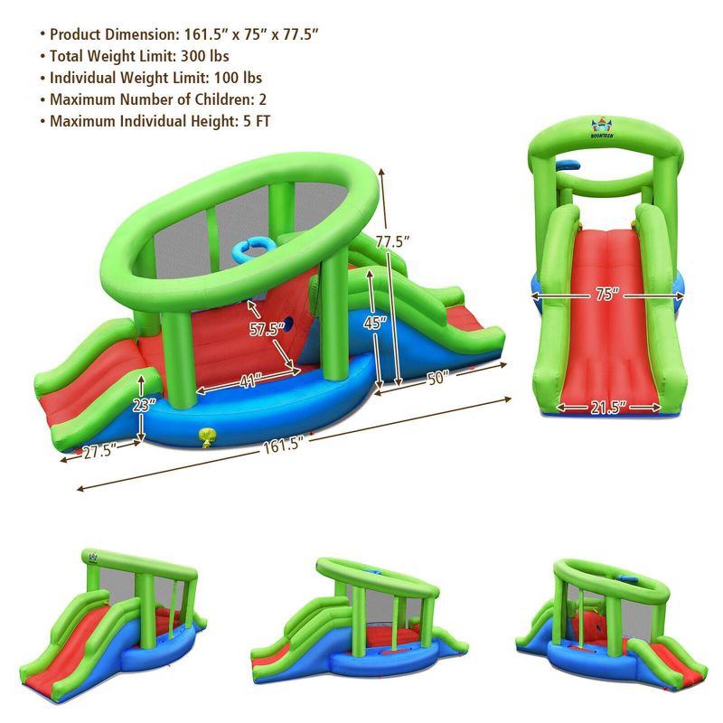 Costway Inflatable Snail Bounce House Dual Slide Basketball Game Without Blower, 2 of 11