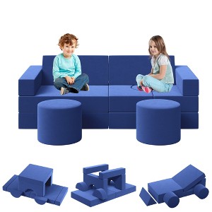 Kids Couch for Building Fort Toy,13pcs DIY Toddler Sofa,Velvet Toddler Futon Sofa Bed for Playroom, Bedroom,Grey - 1 of 4