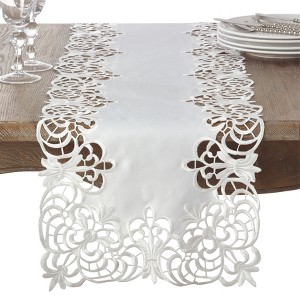 Saro Lifestyle Elegant Style Motif Embroidered Cutwork Design Table Runner, Off-White, 16" x 72" - 1 of 3